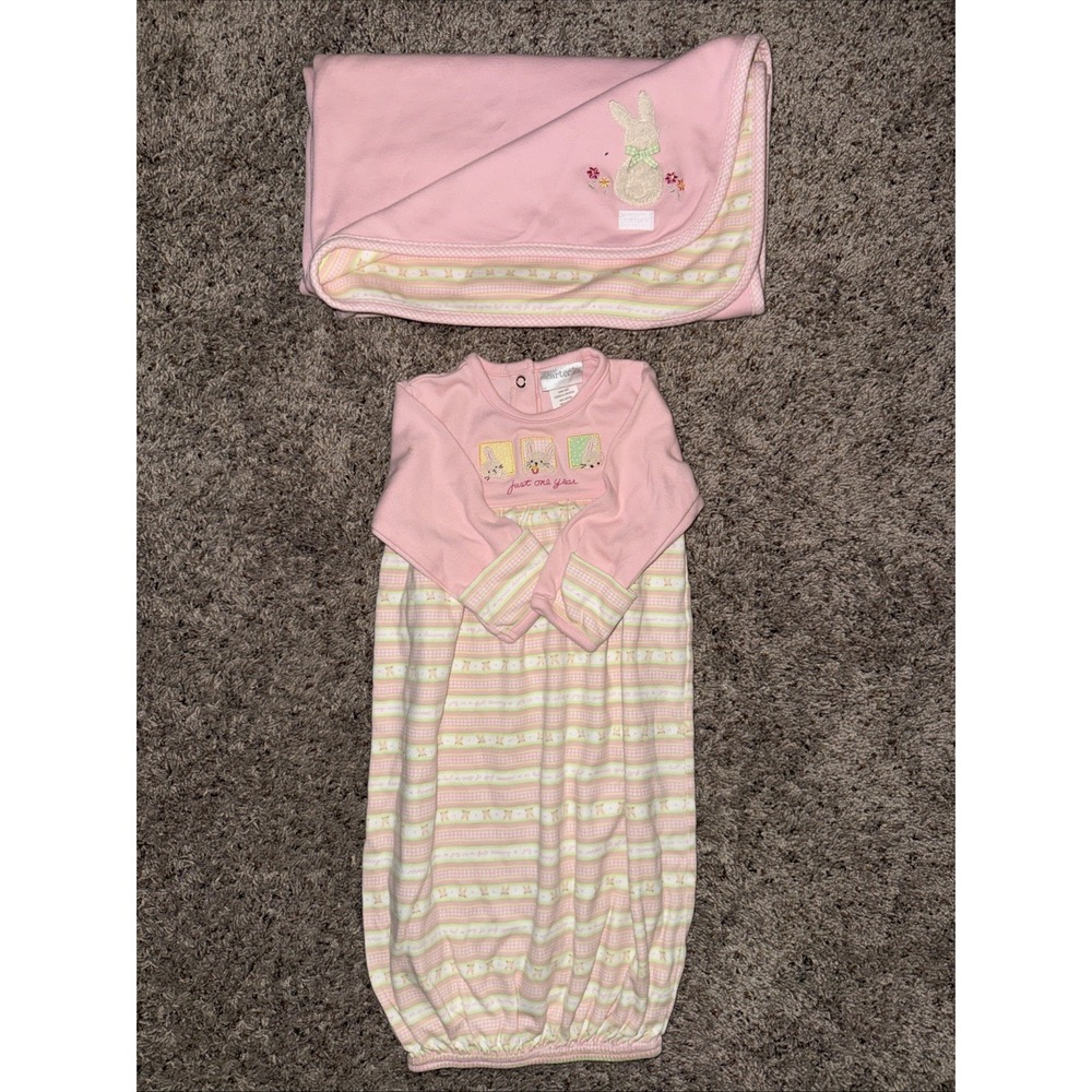 Vtg Carter's Bunny Rabbit Pink Baby Blanket/sleep gown Stripes 2 Layer Cotton